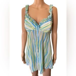 Cato Y2K Blue Green Yellow Sheer Funky Groovy Striped Coquette Lingerie Open Top